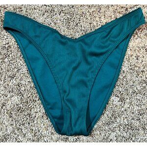 Hollister Swim Women's Ribbed High-Leg Cheeky Bikini Bottom ~ Green ~ Medium